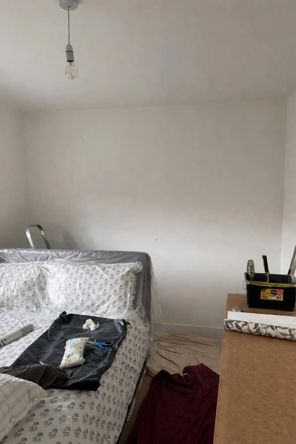 Bedroom before panelling and wallpaper